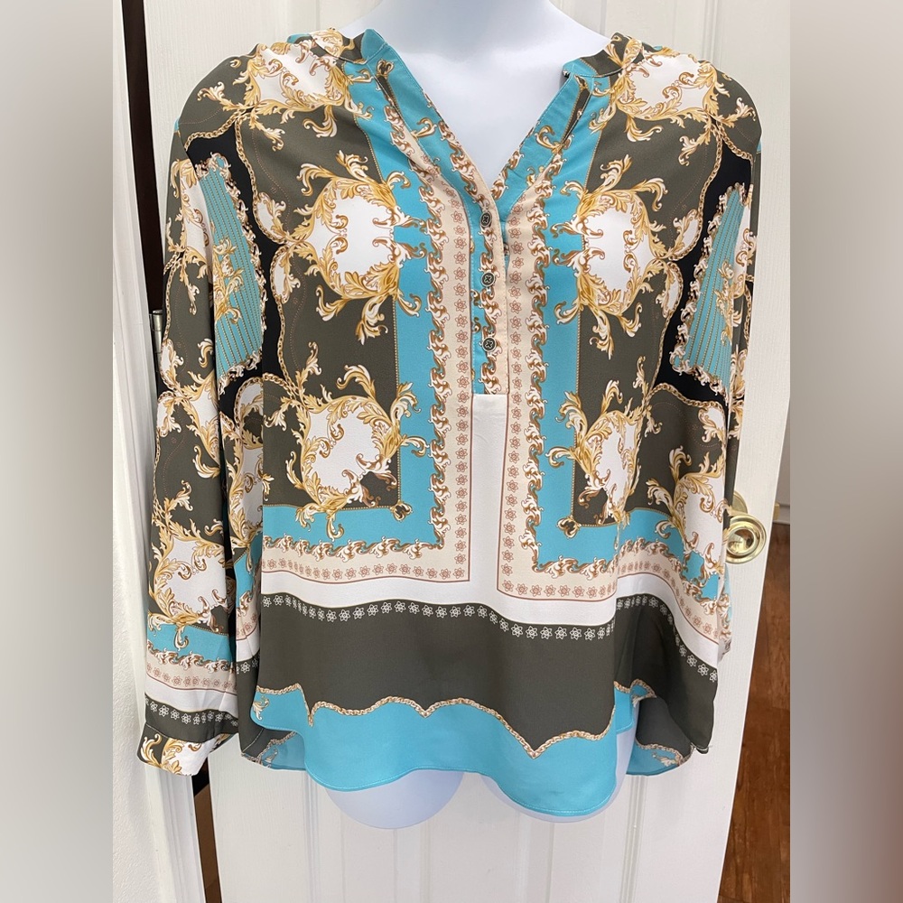 Cato Fashion Elegant Women's Baroque Print Blouse - Multicolor